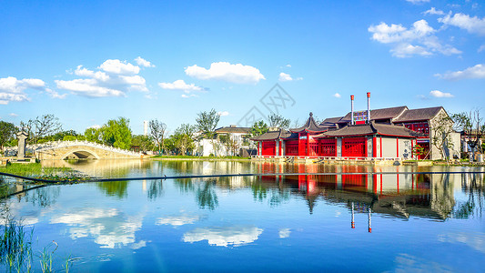 水榭中国古典建筑拱桥倒影背景