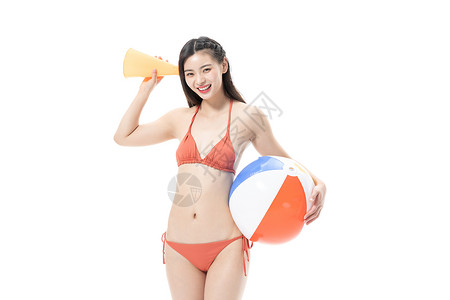 夏日泳装美女玩沙滩排球喇叭图片