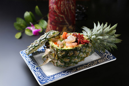 菠萝海鲜焗饭背景图片