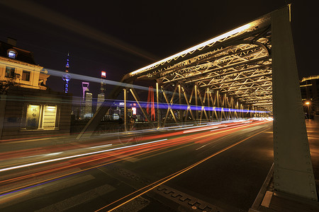 火车轨路上海外滩外白渡桥夜景背景