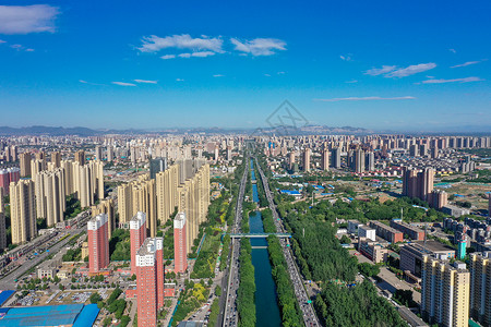 住宅景观设计航拍石家庄民心河周边地产背景