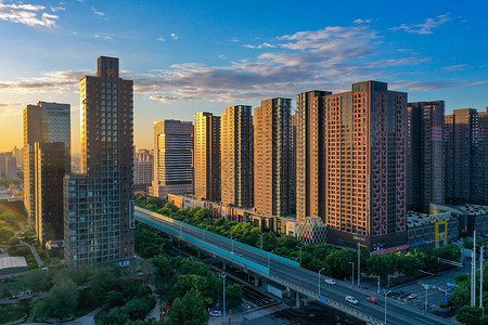 住宅高层航拍石家庄民心河周边背景