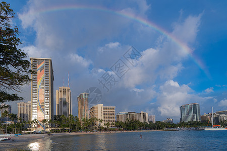 彩虹海滩夏威夷檀香山威基基海滩希尔顿酒店彩虹背景