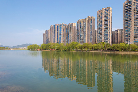 沿河景观城市风光江景楼盘背景