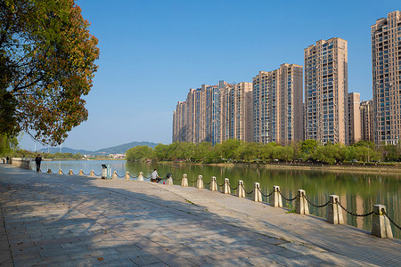 浏阳城市风光江景楼盘背景