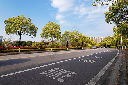 浏阳夏季蓝天下的城市道路背景