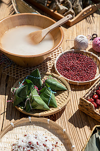 端午节包粽子食材背景图片