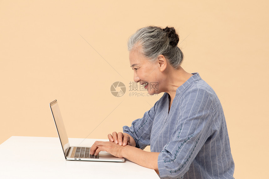 老年女性笔记本电脑上网图片