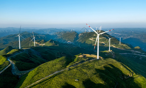 电力能源山顶草原风力发电风车航拍摄影图片背景