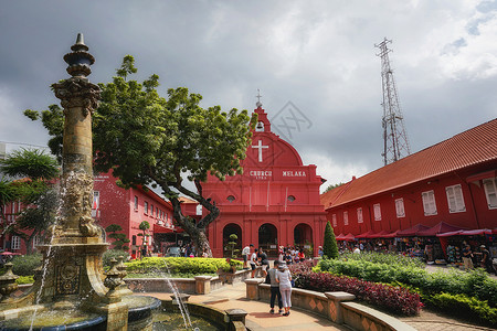 马来西亚马六甲荷兰红屋教堂高清图片