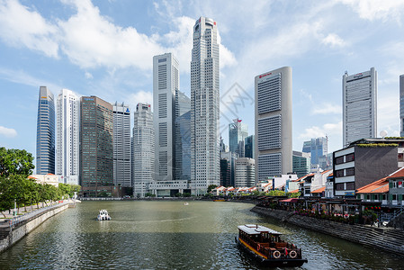 水波动新加坡市中心建筑群背景