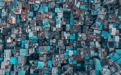 广州密集的城中村建筑俯拍特写图片