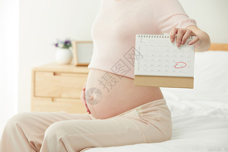 日历动图素材孕妇拿着日历展示预产期背景