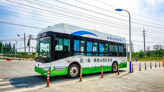 绿色排放长三角电车新能源氢燃料客车背景