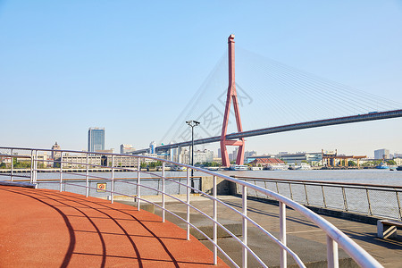 滨江步道清晨的公园跑道背景