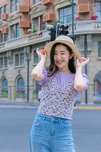 马苏街拍写真夏日街拍活力少女背景