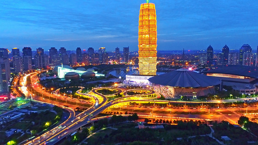 郑州地表郑州东城市夜景背景