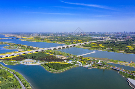 航拍石家庄滹沱河湿地公路背景图片