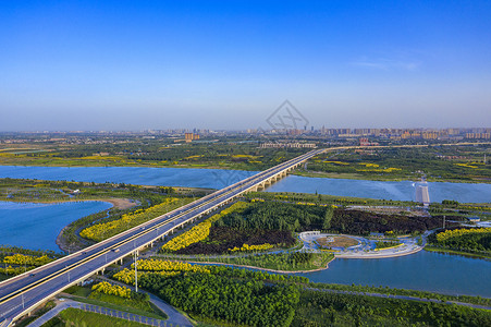 航拍石家庄滹沱河湿地大桥图片