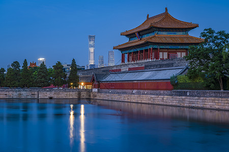 北京地标夜景北京的古今碰撞背景