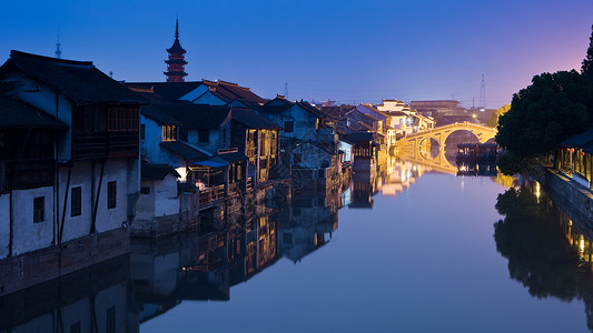 昆山阳澄湖昆山千灯古镇夜景背景