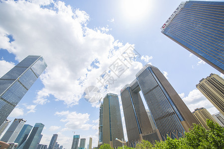 济南背景蓝天白云下的济南奥体金融中心背景