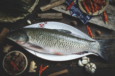 新鲜草鱼登陆鱼的素材高清图片