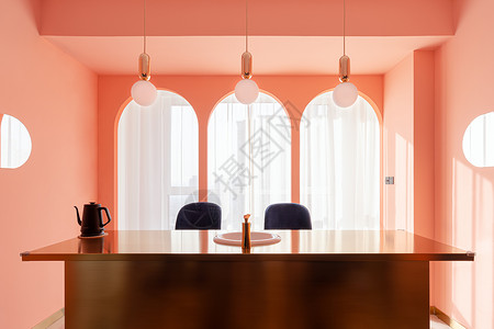 波普装饰室内设计粉蓝撞色风格中岛餐桌背景