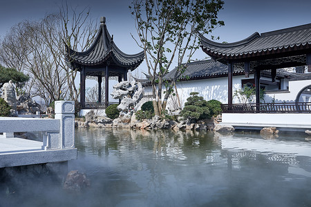 山东中式别墅景观大院凉亭图片