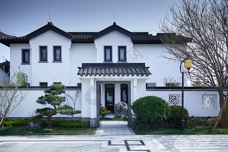 山东中式别墅景观大院大门背景图片