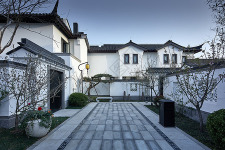 稻田和住宅区山东中式别墅景观大院建筑背景