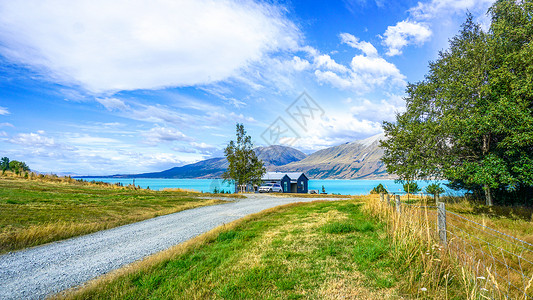 普普基湖新西兰通往湖边的田园小路背景