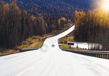美国阿拉斯加自驾公路美国阿拉斯加下雪公路背景