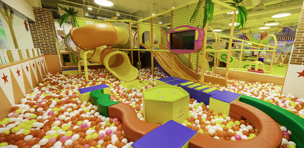 实验室室内场景图儿童室内泡泡球滑梯游乐场场景图背景