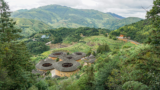 坑土楼福建南靖永定土楼田螺坑四菜一汤背景