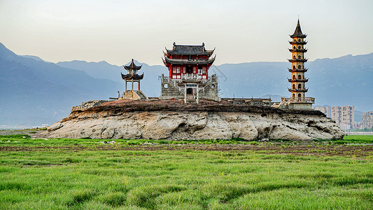 稻田地江西星子县鄱阳湖的落星墩背景