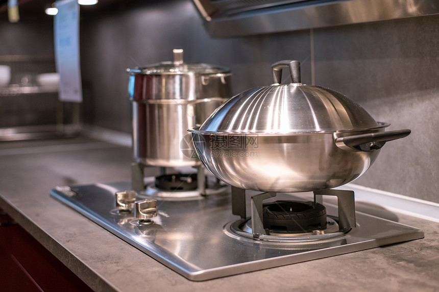 厨房用品厨具不锈钢锅与燃气灶台图片