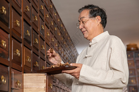 中医养生馆中医寻找药材背景图片