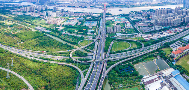新弄航拍广州新光高速和环城高速全景背景