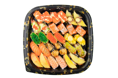 寿司拼盘三文鱼寿司鲜虾卷高清图片
