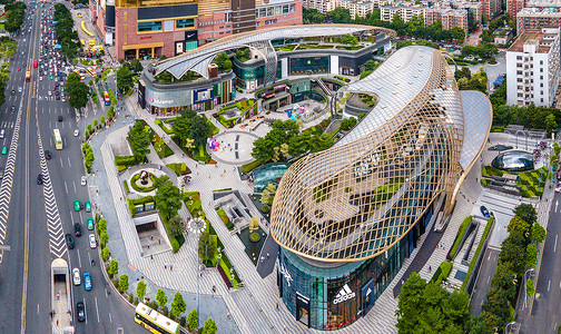 广州上下九步行街航拍全景广州天河区天环广场购物中心背景