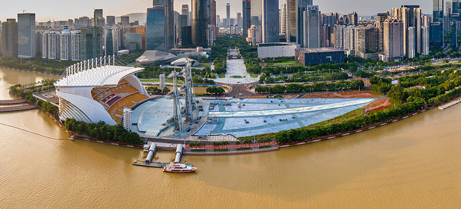 广州海心桥航拍广州亚运会公园场馆海心沙背景