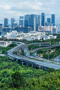 西丽生态公园深圳南山区建筑群交通背景