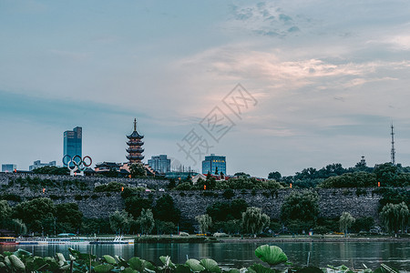 夏日玄武湖夕阳背景图片