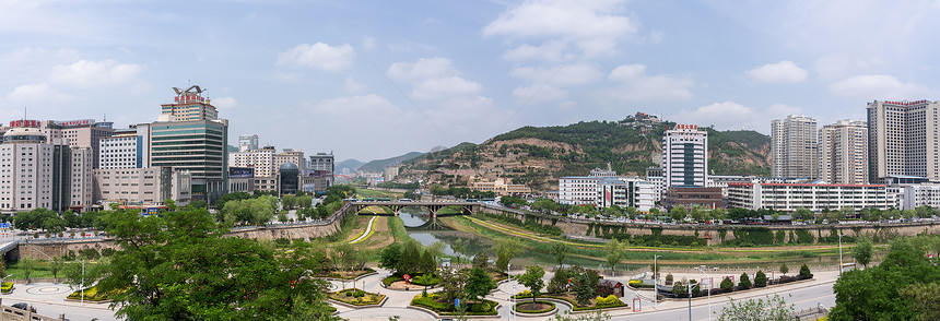 陕西省延安市老城区全景图片