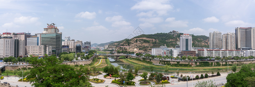 陕西黄土高原陕西省延安市老城区全景背景