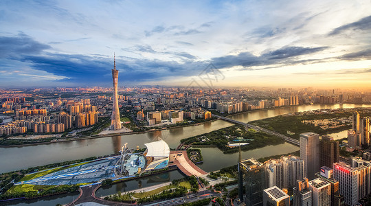 建筑风景小图标广州cbd小蛮腰黄昏背景