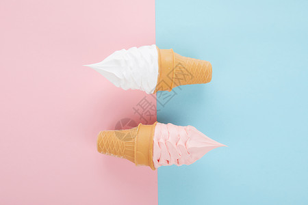 清凉甜点草莓奶油双色甜筒冰淇淋背景