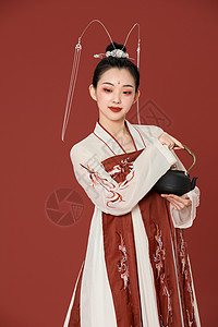 中国风汉服古风美女提茶壶图片