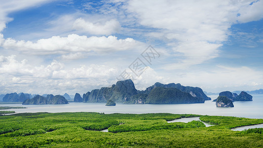 泰国普吉岛北部攀牙湾海上桂林喀斯特地貌背景图片